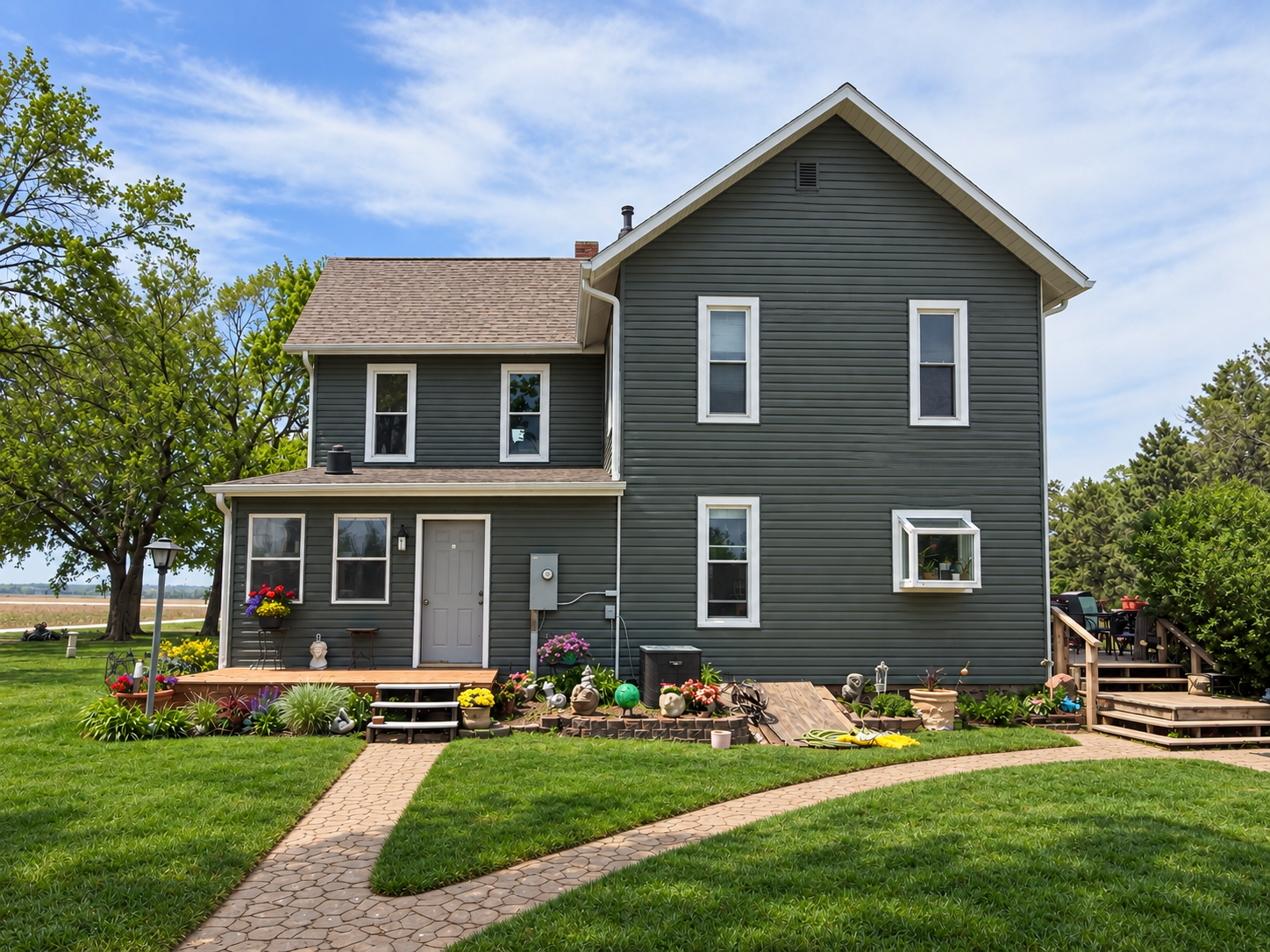 Same home after renovation with cleaned lawn
